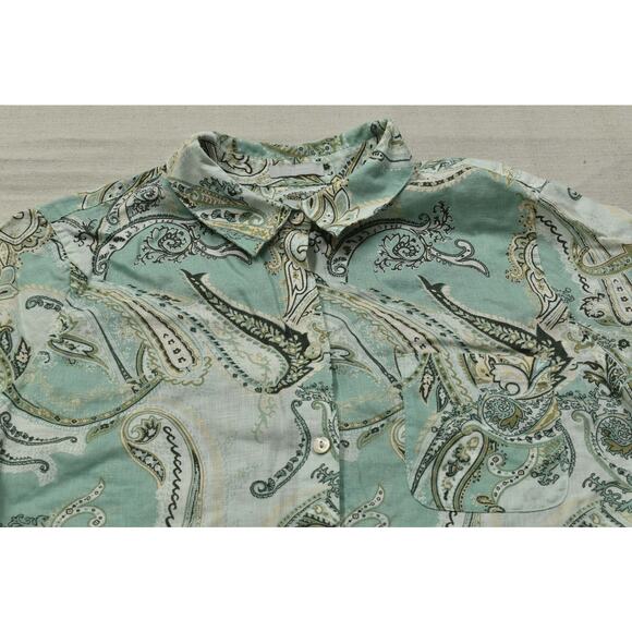 Chico's No-Iron FreshChic Paisley Linen Top Regular Size 1 (8/10) Button Up - Picture 7 of 8